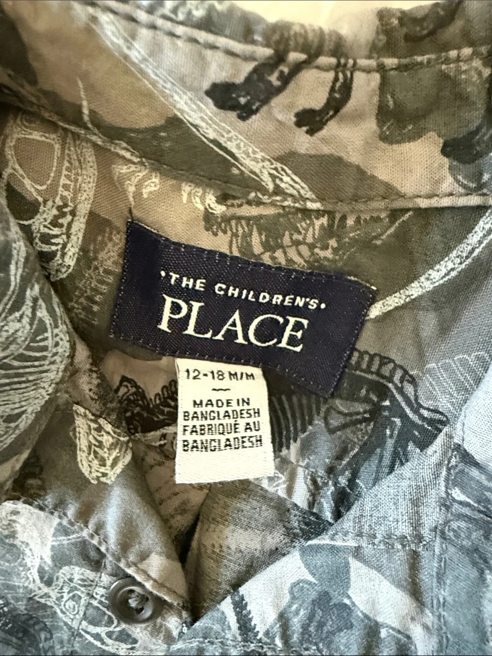The Children's Place Gray Camouflage Dino Skeleton Button-Down Shirt